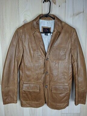 Vintage Tan Leather Blazer Buttery Soft Leather Jacket Size Small Men's Coat